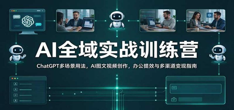 AI全域实战训练营:ChatGPT多场景用法,AI图文视频创作,办公提效与多渠道变现指南