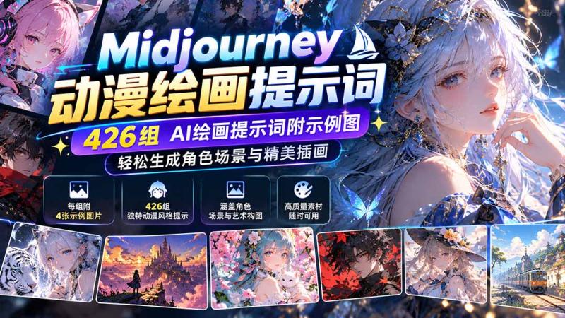 (21239期)Midjourney动漫绘画提示词:426组AI绘画提示词附示例图,轻松生成角色场景与精美插画