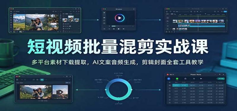 短视频批量混剪实战课:多平台素材下载提取,AI文案音频生成,剪辑封面全套工具教学