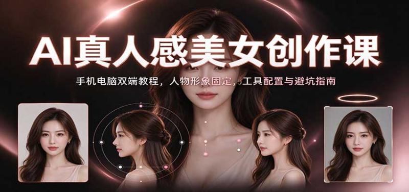 AI真人感美女创作课：手机电脑双端教程，人物形象固定，工具配置与避坑指南