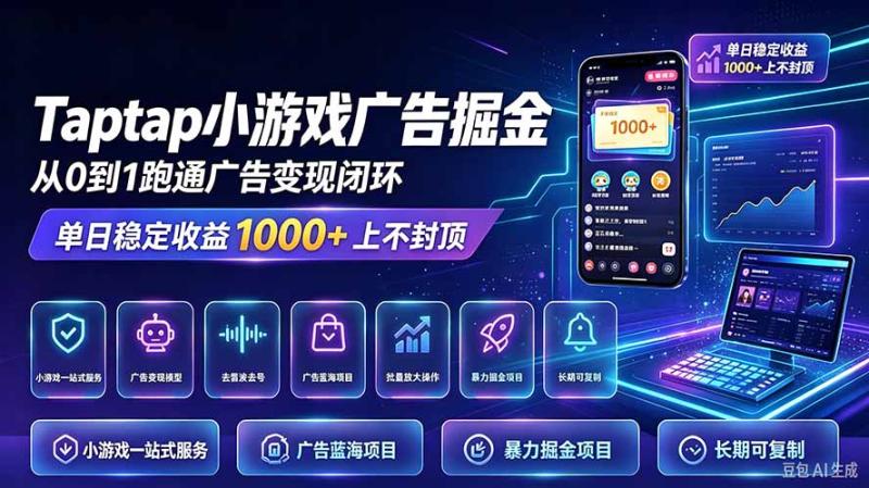 （21263期）TapTap小游戏广告掘金日赚收益1000+上不封顶